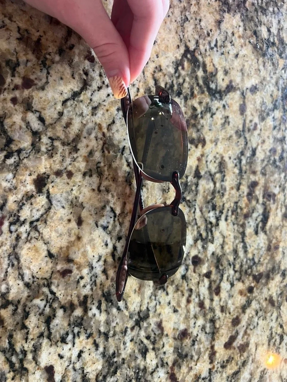 Maui Jim Rimless Sunglasses Brown Frames Green Lenses